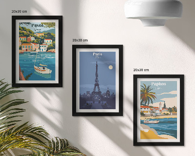 Conjunto de 3 quadros decorativos Vistas de cidades costeiras e sua arquitetura.