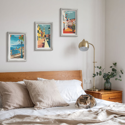 Conjunto de molduras com imagens Cidades populares em estilo ilustrativo retrô