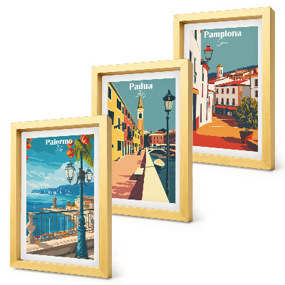 Conjunto de molduras com imagens Cidades populares em estilo ilustrativo retrô