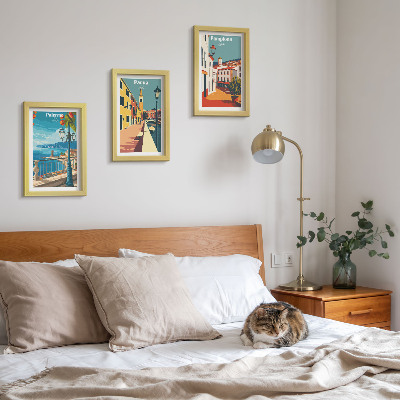 Conjunto de molduras com imagens Cidades populares em estilo ilustrativo retrô