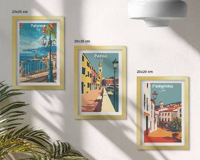 Conjunto de molduras com imagens Cidades populares em estilo ilustrativo retrô