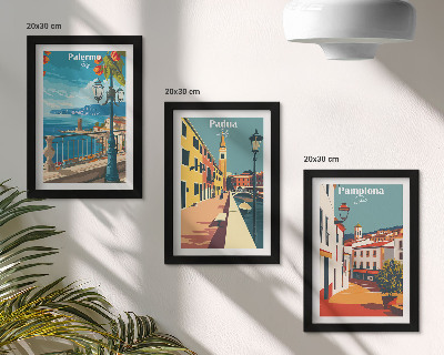 Conjunto de molduras com imagens Cidades populares em estilo ilustrativo retrô