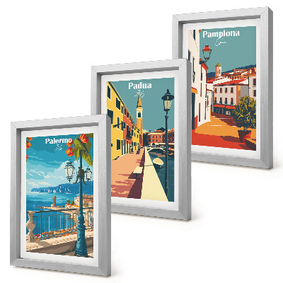 Conjunto de molduras com imagens Cidades populares em estilo ilustrativo retrô