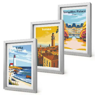 Conjunto de 3 quadros decorativos com vistas de lugares famosos à beira-mar e em cidades