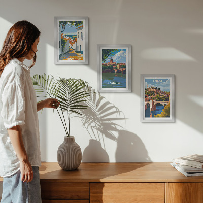 Tríptico com moldura Ilustrações em estilo retrô de cidades famosas
