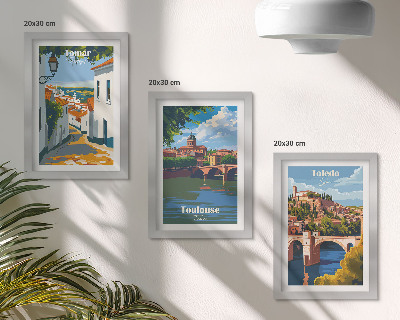 Tríptico com moldura Ilustrações em estilo retrô de cidades famosas