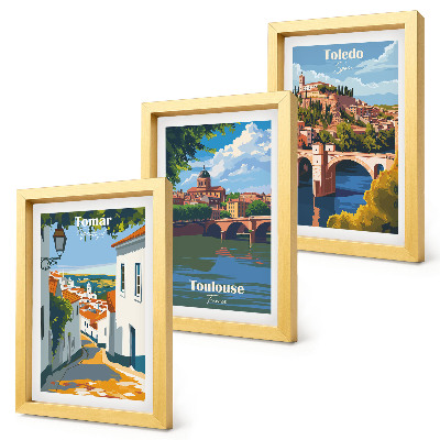 Tríptico com moldura Ilustrações em estilo retrô de cidades famosas