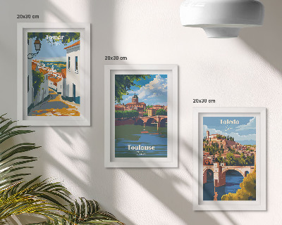 Tríptico com moldura Ilustrações em estilo retrô de cidades famosas