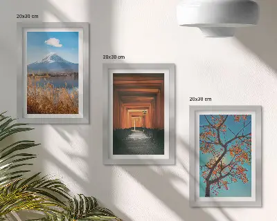 Conjunto de quadros com imagens paisagens japonesas com elementos da natureza e arquitetura da Ásia