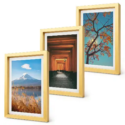 Conjunto de quadros com imagens paisagens japonesas com elementos da natureza e arquitetura da Ásia