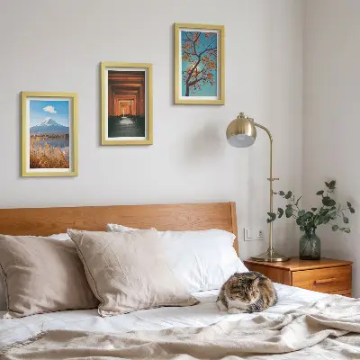 Conjunto de quadros com imagens paisagens japonesas com elementos da natureza e arquitetura da Ásia