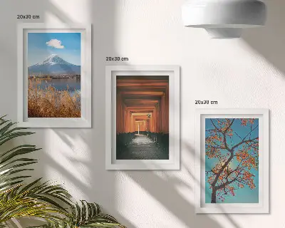Conjunto de quadros com imagens paisagens japonesas com elementos da natureza e arquitetura da Ásia