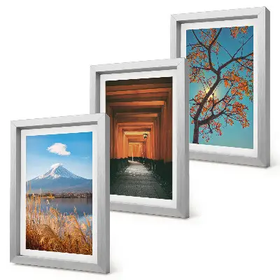 Conjunto de quadros com imagens paisagens japonesas com elementos da natureza e arquitetura da Ásia