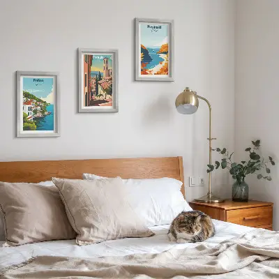 Conjunto de 3 quadros decorativos com paisagens pitorescas em estilo retrô