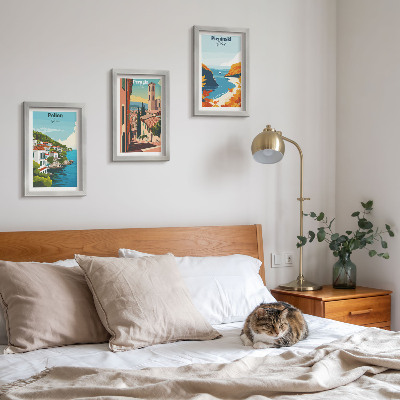 Conjunto de 3 quadros decorativos Paisagens pitorescas em estilo retrô