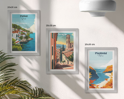 Conjunto de 3 quadros decorativos Paisagens pitorescas em estilo retrô