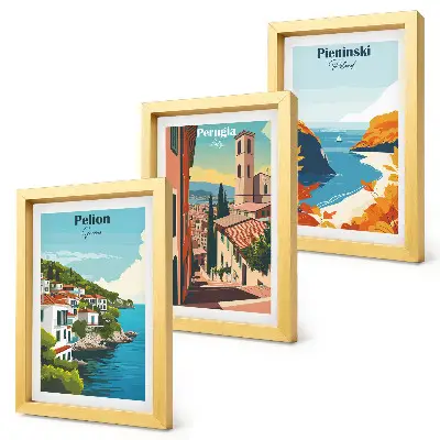 Conjunto de 3 quadros decorativos com paisagens pitorescas em estilo retrô