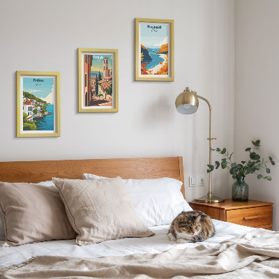 Conjunto de 3 quadros decorativos Paisagens pitorescas em estilo retrô