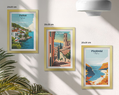 Conjunto de 3 quadros decorativos Paisagens pitorescas em estilo retrô