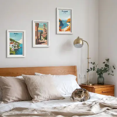 Conjunto de 3 quadros decorativos com paisagens pitorescas em estilo retrô