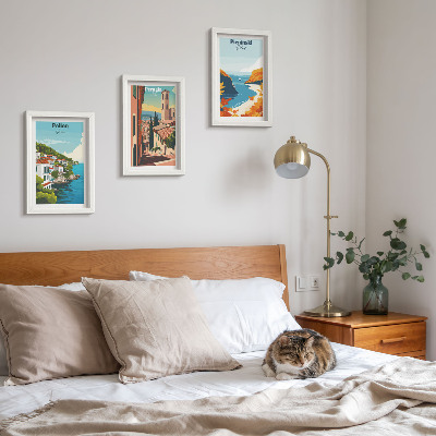 Conjunto de 3 quadros decorativos Paisagens pitorescas em estilo retrô