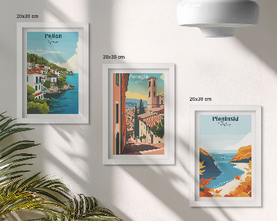 Conjunto de 3 quadros decorativos Paisagens pitorescas em estilo retrô