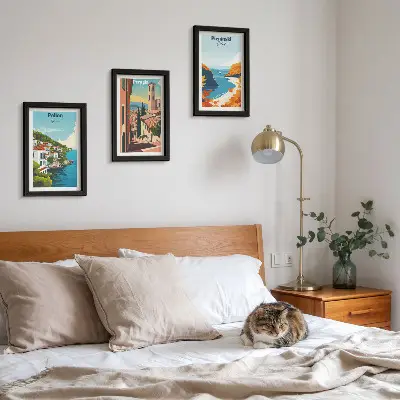 Conjunto de 3 quadros decorativos com paisagens pitorescas em estilo retrô