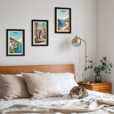 Conjunto de 3 quadros decorativos Paisagens pitorescas em estilo retrô
