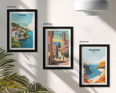 Conjunto de 3 quadros decorativos Paisagens pitorescas em estilo retrô