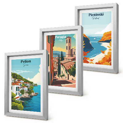 Conjunto de 3 quadros decorativos Paisagens pitorescas em estilo retrô