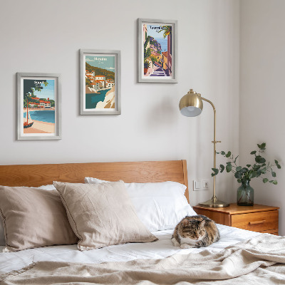 Conjunto de molduras com imagens Ilustrações elegantes de vistas da cidade litorânea