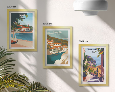 Conjunto de molduras com imagens Ilustrações elegantes de vistas da cidade litorânea