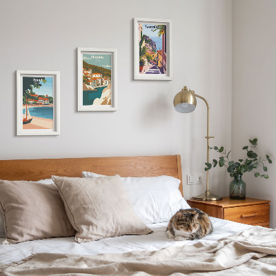 Conjunto de molduras com imagens Ilustrações elegantes de vistas da cidade litorânea