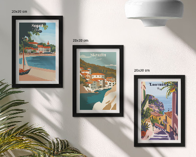 Conjunto de molduras com imagens Ilustrações elegantes de vistas da cidade litorânea