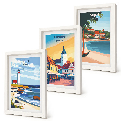 Conjunto de molduras com imagens Vistas das cidades polonesas Ustka Tarnów Sopot