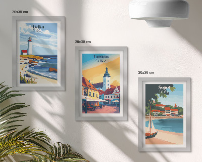 Conjunto de molduras com imagens Vistas das cidades polonesas Ustka Tarnów Sopot