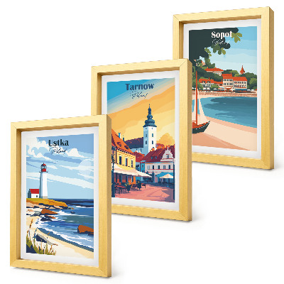 Conjunto de molduras com imagens Vistas das cidades polonesas Ustka Tarnów Sopot