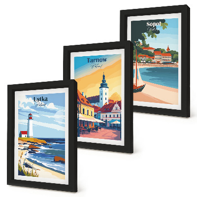 Conjunto de molduras com imagens Vistas das cidades polonesas Ustka Tarnów Sopot