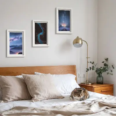 Conjunto de 3 quadros decorativos com paisagem de céu noturno, montanhas e desfiladeiro de inverno