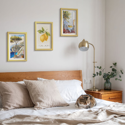 Conjunto de 3 quadros decorativos Vista de Positano com limoeiros ao sol.