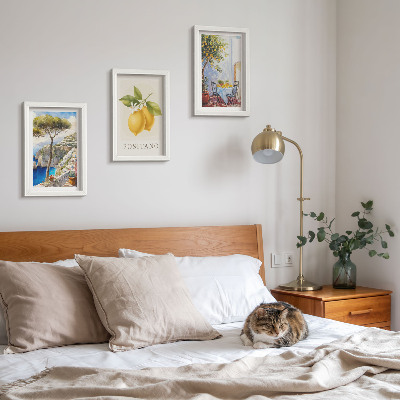 Conjunto de 3 quadros decorativos Vista de Positano com limoeiros ao sol.