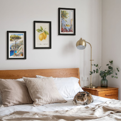 Conjunto de 3 quadros decorativos Vista de Positano com limoeiros ao sol.