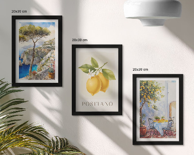 Conjunto de 3 quadros decorativos Vista de Positano com limoeiros ao sol.
