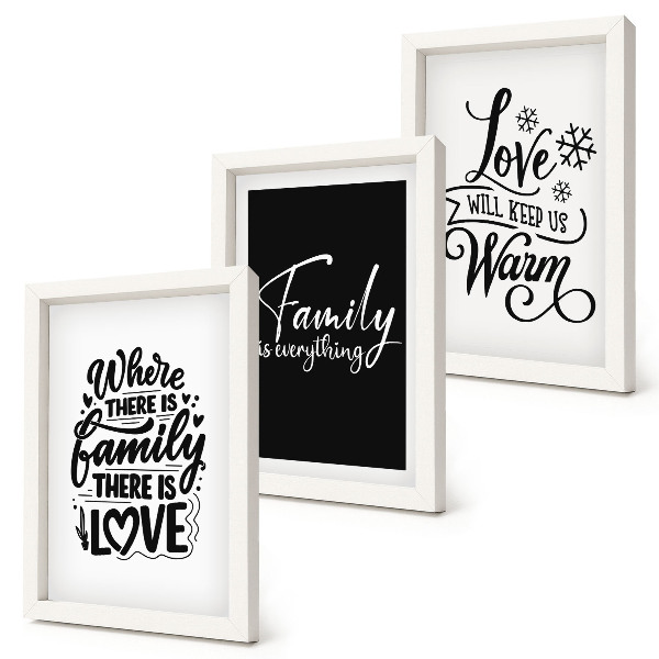 Tríptico com moldura Família, amor, aconchego, lar, frases inspiradoras