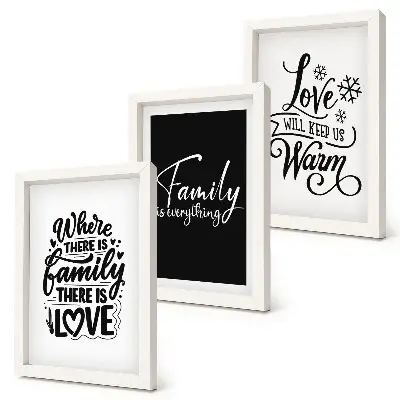 Tríptico com moldura com frases inspiradoras sobre família, amor e aconchego