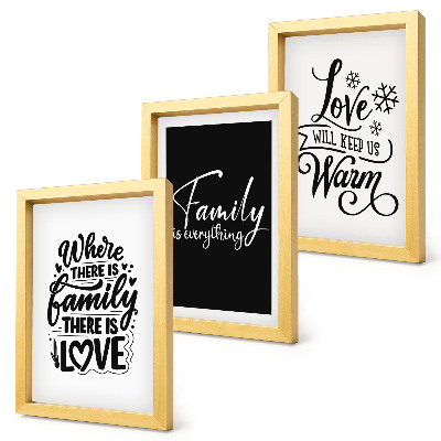 Tríptico com moldura Família, amor, aconchego, lar, frases inspiradoras