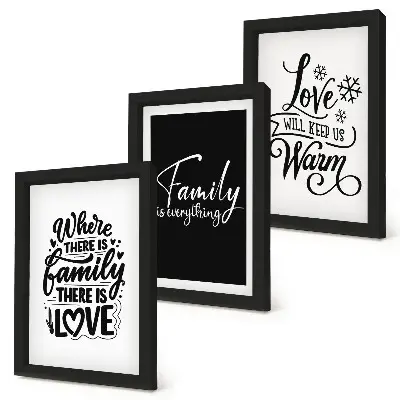 Tríptico com moldura com frases inspiradoras sobre família, amor e aconchego