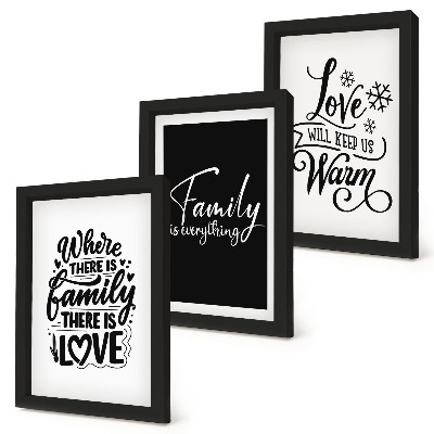 Tríptico com moldura Família, amor, aconchego, lar, frases inspiradoras