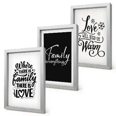 Tríptico com moldura com frases inspiradoras sobre família, amor e aconchego
