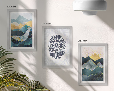 Conjunto de 3 quadros decorativos Inscrição inspiradora de paisagens montanhosas abstratas